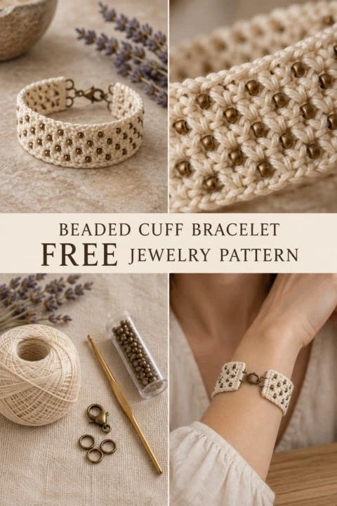 Beaded Thread Crochet Cuff Bracelet Free Crochet Pattern