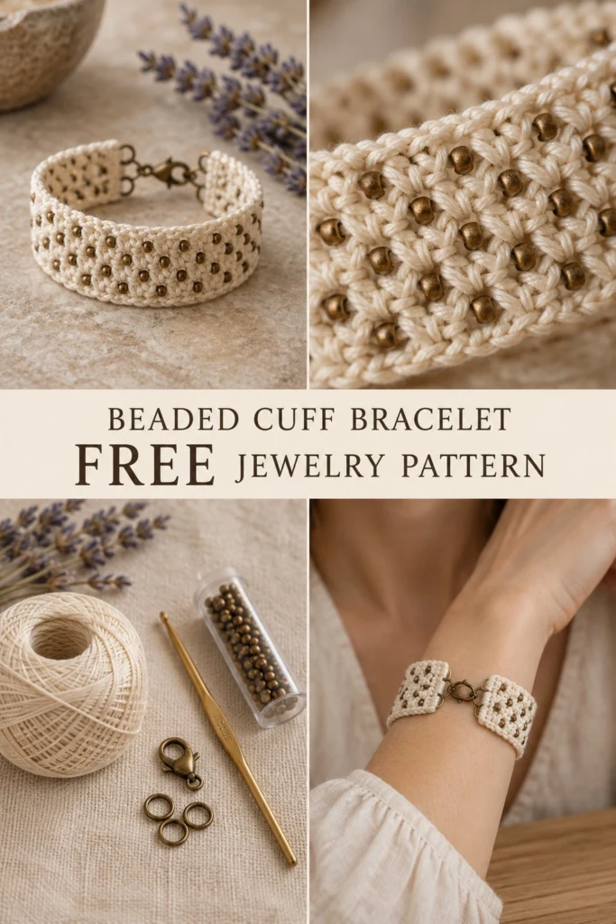Beaded Thread Crochet Cuff Bracelet Free Crochet Pattern