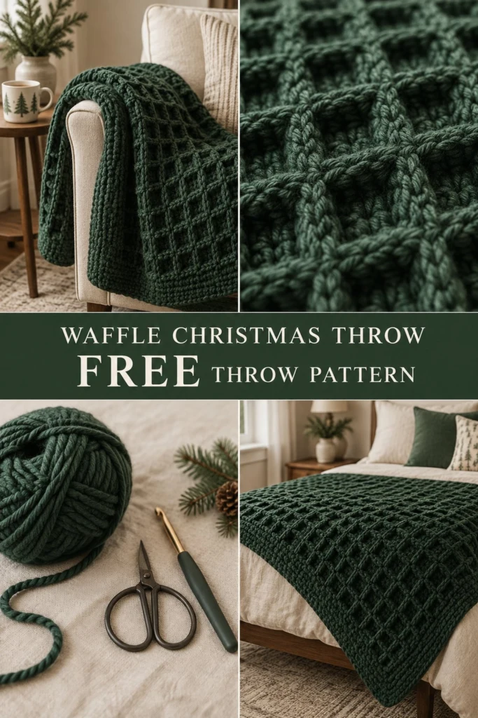 Cosy Waffle Stitch Crochet Christmas Throw Free Christmas Pattern