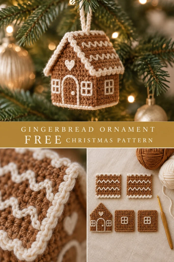 Gingerbread House Crochet Ornament Free Christmas Pattern
