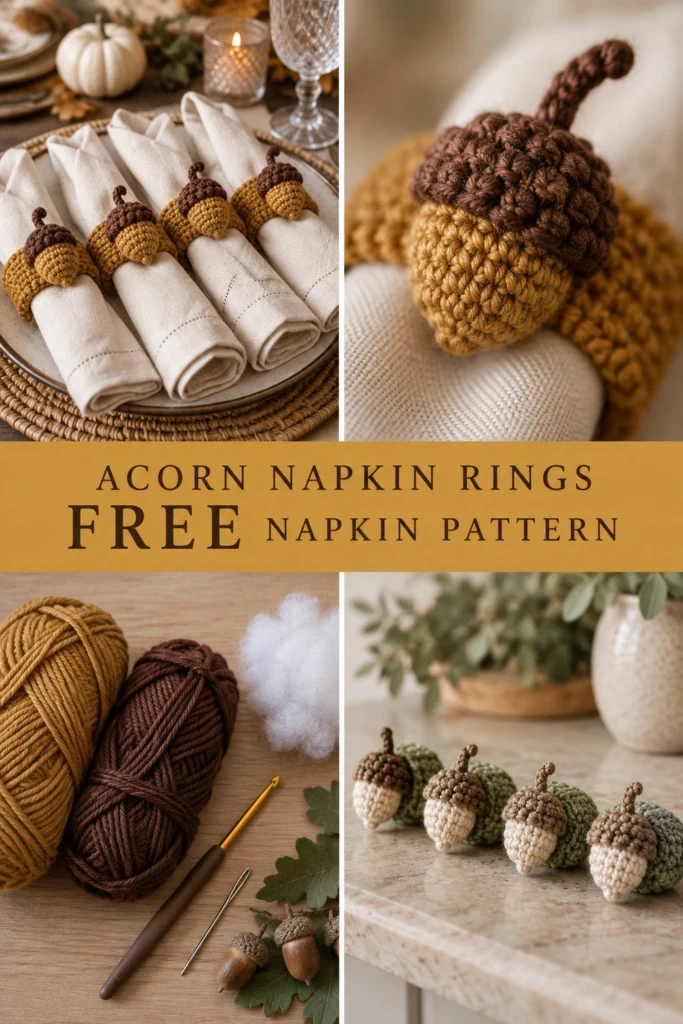 Golden Acorn Crochet Napkin Rings Free Thanksgiving Pattern