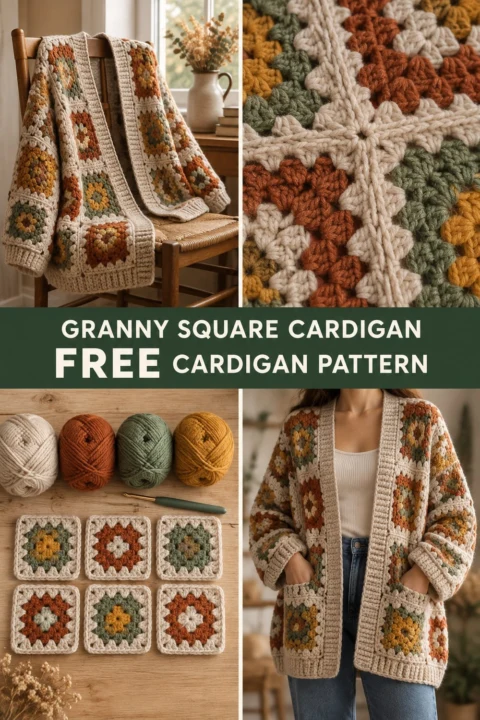 Patchwork Granny Square Crochet Cardigan Free Crochet Pattern