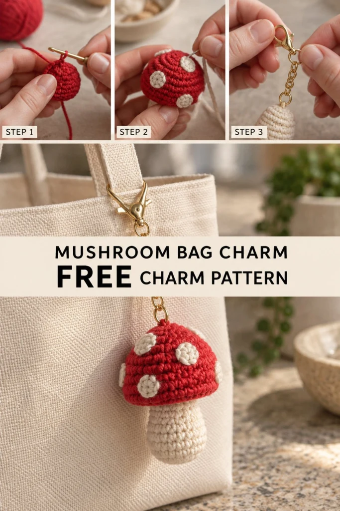 Tiny Mushroom Crochet Bag Charm Free Crochet Pattern