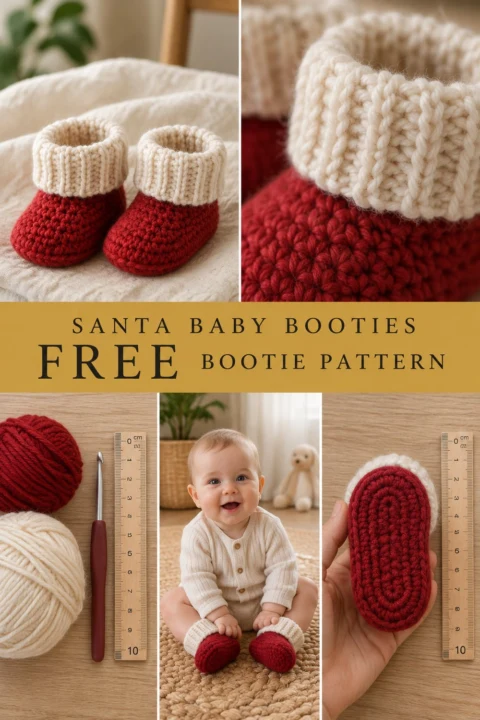 Tiny Santa Crochet Baby Booties Free Christmas Pattern