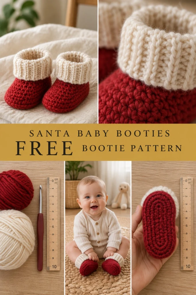 Tiny Santa Crochet Baby Booties Free Christmas Pattern