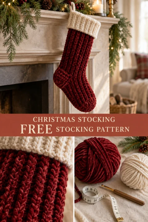 Velvet Ribbed Crochet Christmas Stocking Free Christmas Pattern